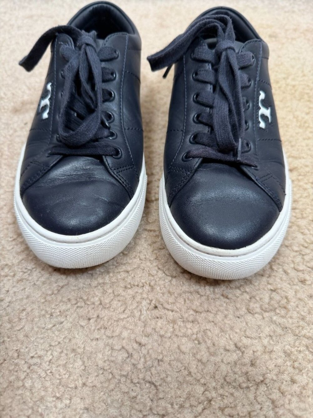 Tory Burch Amalia Sneaker Shoe Size 6M Leather Navy Blue Low Top Lace Up - Picture 2 of 12
